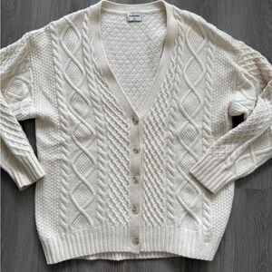 Sunday Best Peggy Light Birch Cable-Knit V-Neck Cardigan Sweater